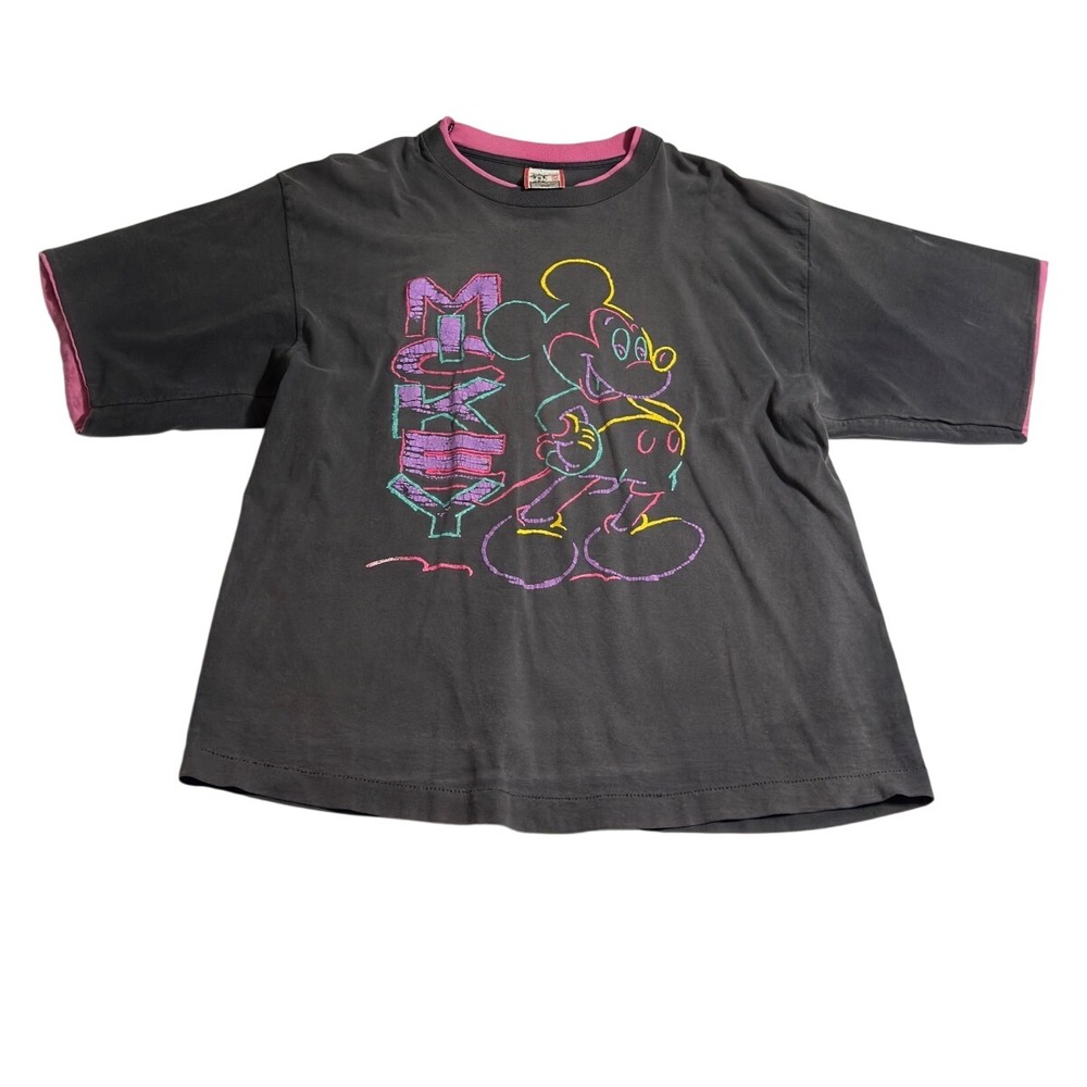 Vintage Disney Designs Mickey Mouse Neon Puff Print T-Shirt Made in USA One Size
